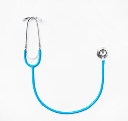 Isolated and cut-out stethoscope as the main tool for primary diagnosis of a cardiologist and therapist patient. Symbol of medical care and the doctor's profession