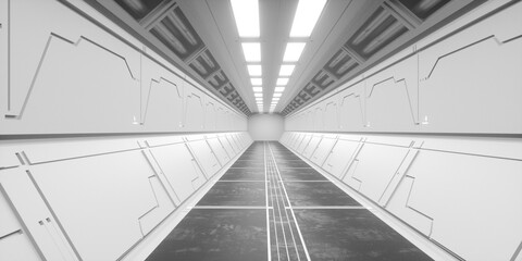 3d render. Futuristic spaceship scifi corridor architecture