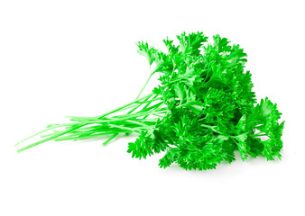 Fresh parsley leaves isolated on a white background.