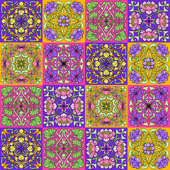 Art Nouveau ceramic tile pattern. Floral motifs in retro style.