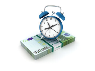 3D Rendering Illustration of Clock with Euro Bills
