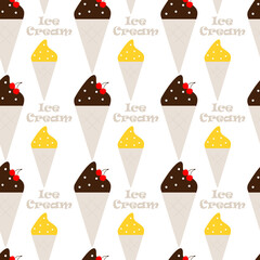 Vector seamless pattern with ice cream.Cartoon cute style. Modern summer fashion print background.