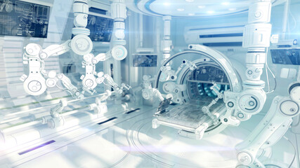 High-tech laboratory with diagnostic equipment. 3d rendering of futuristic lab - obrazy, fototapety, plakaty