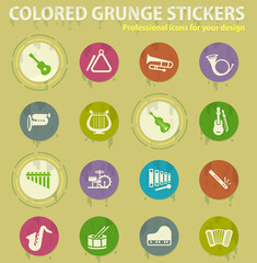 musical instruments colored grunge icons