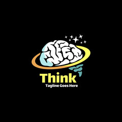 Brain Logo with ring design vector template. Think idea concept. 
Brainstorm power thinking brain Logotype icon Logo.
