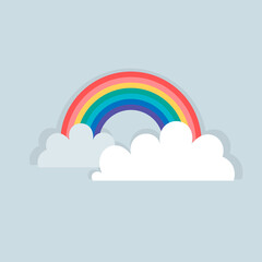 Color Rainbow With Clouds. Vector Illustration