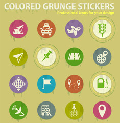 navigation ransport map colored grunge icons