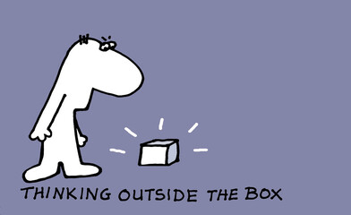 Thinking out of the box - cartoon