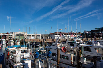 Docked boats in the marina