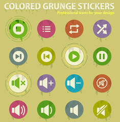 Media player colored grunge icons