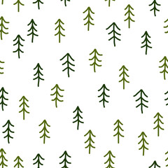 Vector seamless pattern with simple abstract fir trees in style child drawing. Print for fabric, textile, or wrapping