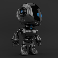 Fototapeta na wymiar Stylish robotic character - black colored charming fun bot, 3d rendering in profile