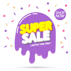 Super Sale, banner design template, discount tag, promotion Summer deal, melting ice cream, vector illustration