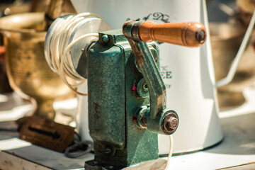 Closeup of old second hand items sold as decorative objects in a flea market located in the old town of Nicosia, capital of Cyprus