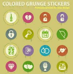 Valentines day colored grunge icons