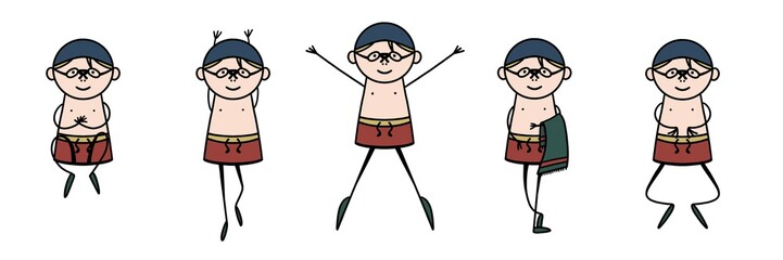 Set of characters in a flat style. Swimmer in various situations