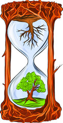 clocks the life and death of the trees metaphor vector illustration
