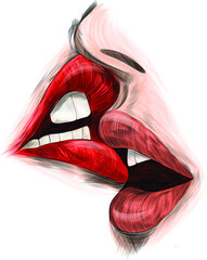 kiss people lips love in color vector illustration print