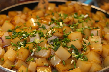 close up traditional Chinese bean jelly. soft focus. make from rice and bean.