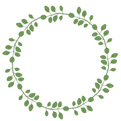 Wreath of branches with leaves without background, vector frame