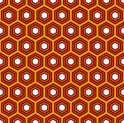 Honeycomb abstract background. Warm colors repeated hexagon tiles mosaic wallpaper. Seamless classic surface pattern.