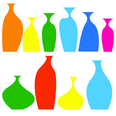 Set of vector images of multicolored bottles on a white background. Vector isolated drawings.