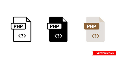 PHP file icon of 3 types. Isolated vector sign symbol.