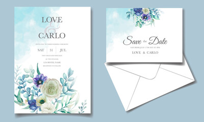 Wedding invitation set with beautiful floral and leaves watercolor