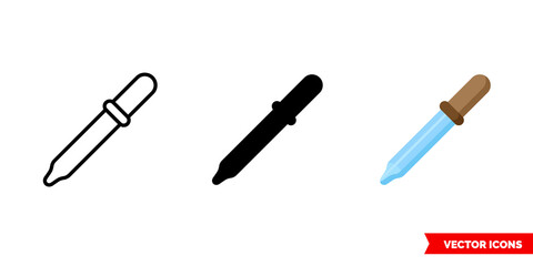 Pipette icon of 3 types. Isolated vector sign symbol.
