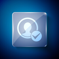 White Create account screen icon isolated on blue background. Square glass panels. Vector.