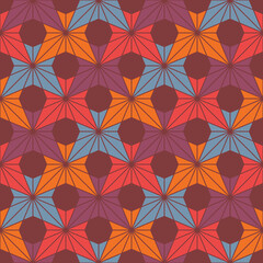 Seamless pattern with bright maple leaves. Repeated orchid flowers. Floral background Traditional japanese asanoha motif