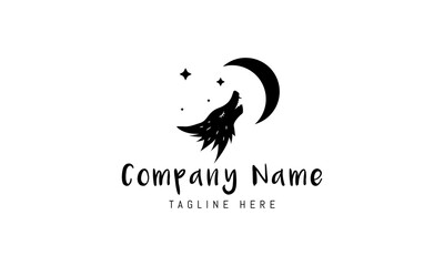 Vector logo on which an abstract image of a wolf howling at the moon.