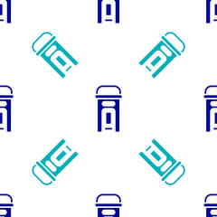 Blue London phone booth icon isolated seamless pattern on white background. Classic english booth phone in london. English telephone street box. Vector.