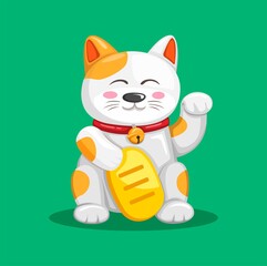 lucky cat aka maneki neko asian traditional mascot in cartoon illustration vector