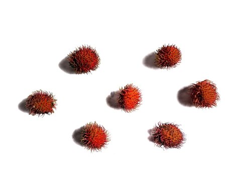 Close-up of rambutan fruit with white background. exotic fruits from Asia