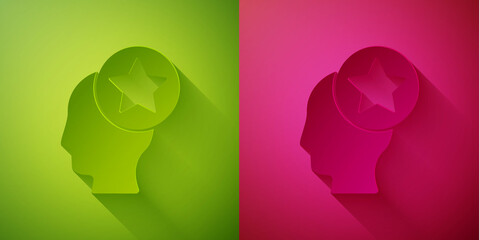 Paper cut USA Head icon isolated on green and pink background. United States of America. Independence day. Paper art style. Vector.