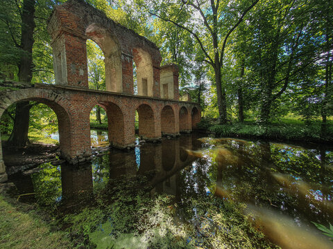Wide lens view on aqueduct in Arkadia park in Niebor&oacute;w, Poland