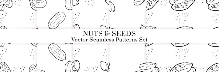 Nuts and seeds vector pattern. Outline hand drawn design