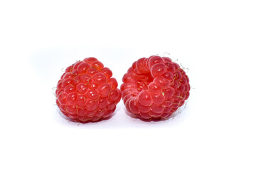 Juicy raspberry berry isolated on a white background. Seasonal summer berry, a source of vitamins. Healthy Food, Dessert Ingredient
