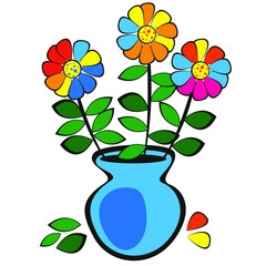 Vector image of a vase with a bouquet of flowers. Isolated drawing. - 362392991