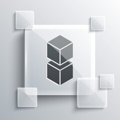 Grey Blockchain technology icon isolated on grey background. Cryptocurrency data. Abstract geometric block chain network technology business. Square glass panels. Vector.