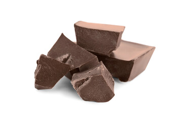 Pieces of milk chocolate isolated on white