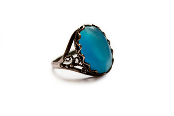 old fashioned silver ring with beautiful blue gemstone, vintage jewelry - 362395531