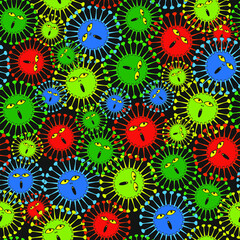 Seamless vector pattern of coronavirus on a black background.  - 362395970