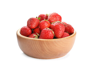 Ripe strawberries in bowl isolated on white