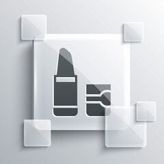 Grey Lipstick icon isolated on grey background. Square glass panels. Vector.