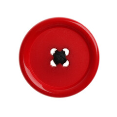 Red plastic sewing button isolated on white, top view