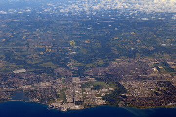 Aerial view of Pickering and the Nuclear Generating Station on Lake Ontario