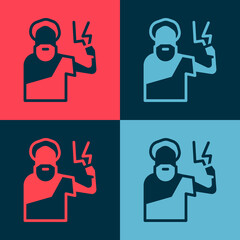 Pop art Zeus icon isolated on color background. Greek god. God of Lightning. Vector. © Kostiantyn