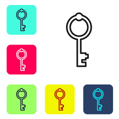 Black line Old key icon isolated on white background. Set icons in color square buttons. Vector.